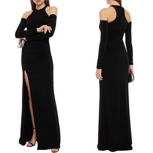 NWT Cinq À Sept Rosalina Cold-Shoulder Ruched Stretch-Jersey Gown Black size 0
